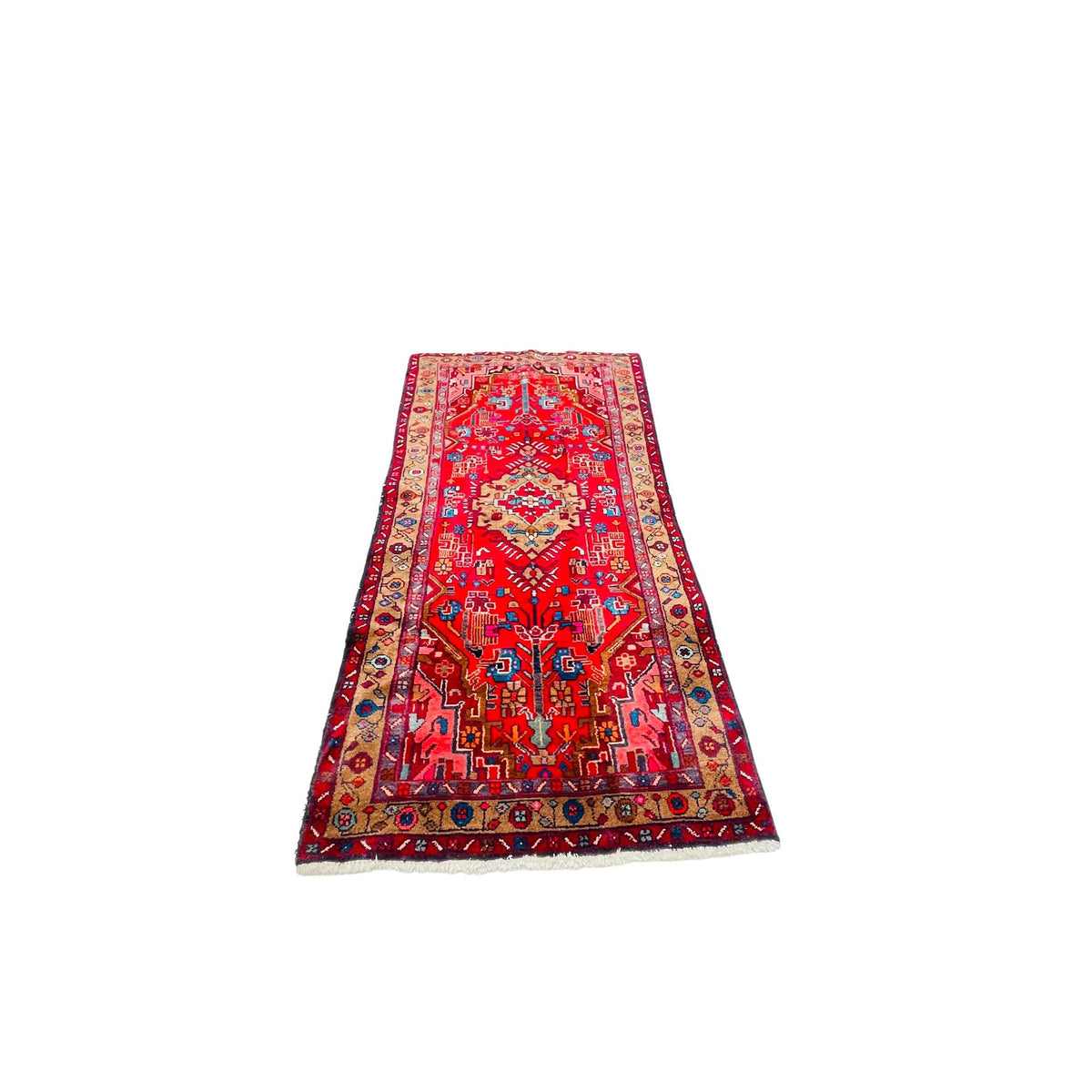 Orientteppich Läufer Rot Beige Medaillon, 206 × 99 cm (6,8 × 3,2 ft), handgeknüpftes Unikat