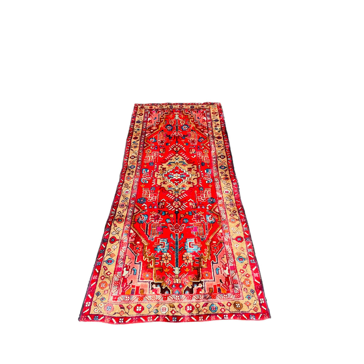 Orientteppich Läufer Rot Beige Medaillon, handgeknüpftes Unikat – Ansicht 4