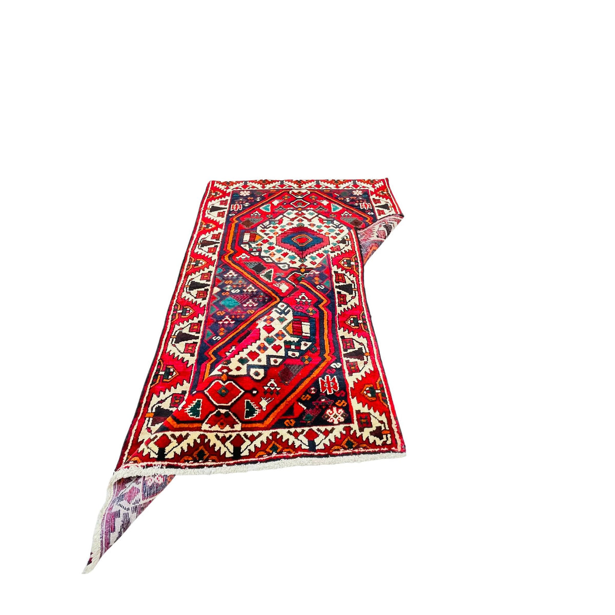 Orientteppich Rot Blau Geometrisch Medaillon, handgeknüpftes Unikat – Ansicht 5