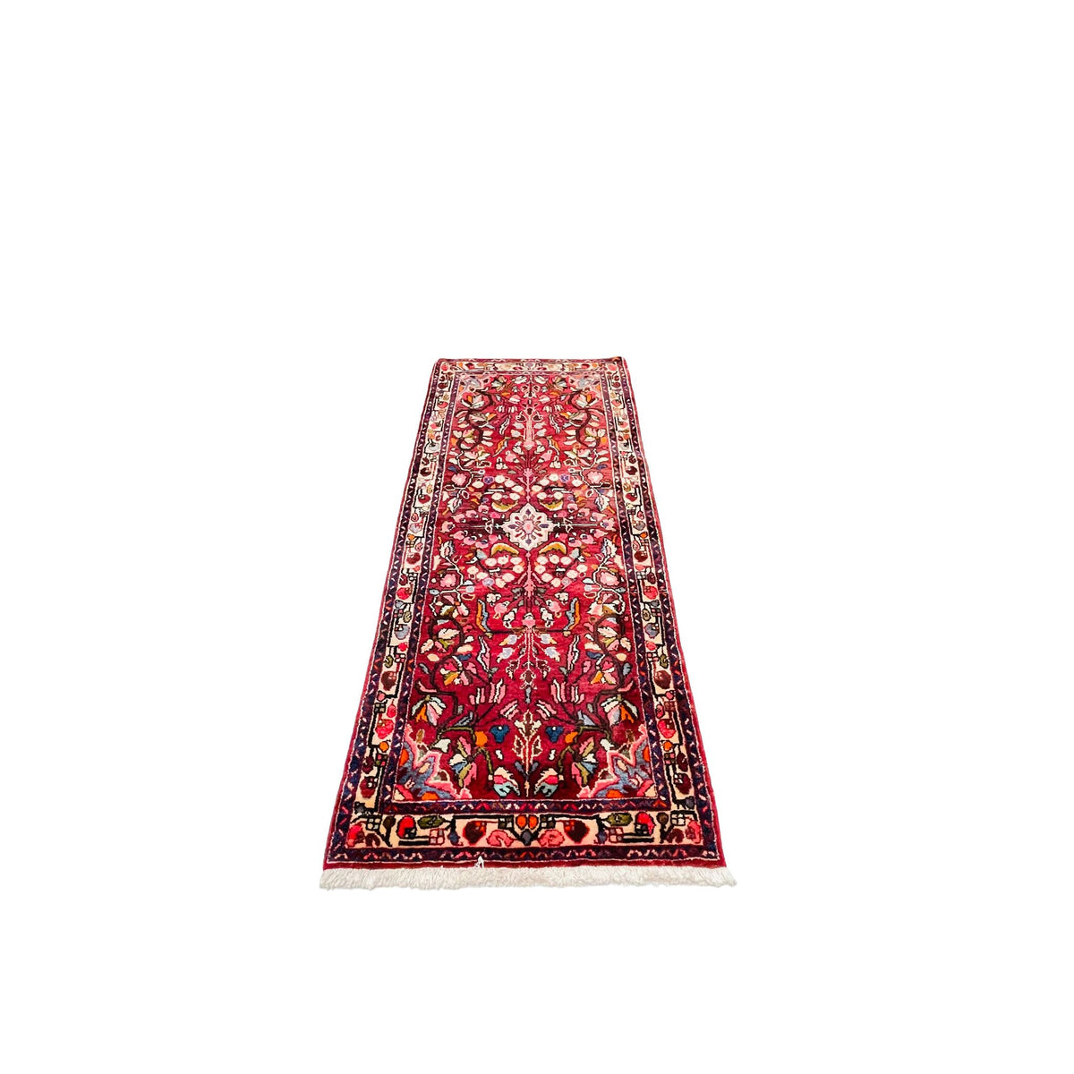 Orientteppich Läufer Rot Floral, 190 × 78 cm (6,2 × 2,6 ft), handgeknüpftes Unikat