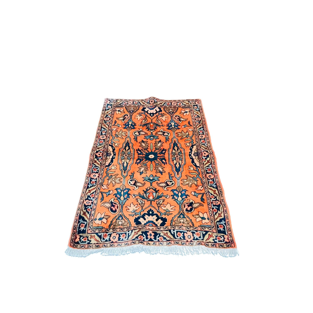 Orientteppich Orange Blau Florale Motive, handgeknüpftes Unikat – Ansicht 3
