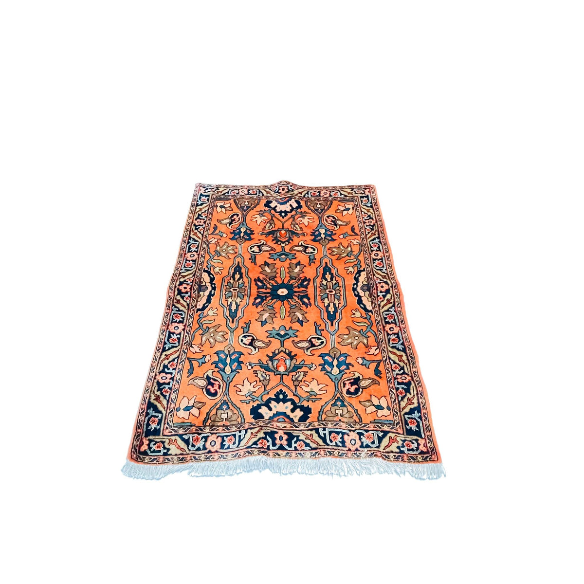 Orientteppich Orange Blau Florale Motive, handgeknüpftes Unikat – Ansicht 3