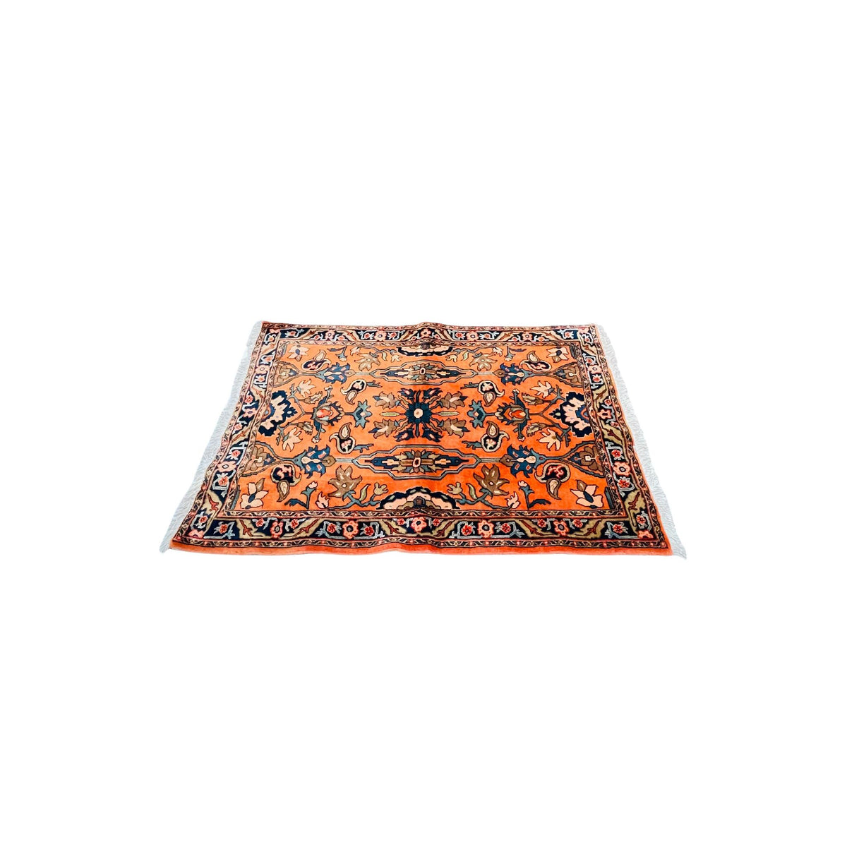 Orientteppich Orange Blau Florale Motive, handgeknüpftes Unikat – Ansicht 4