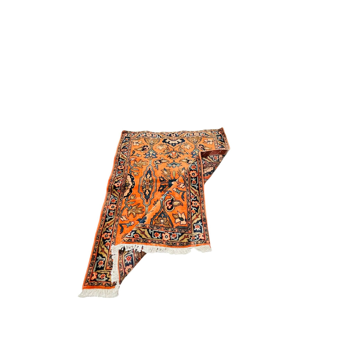 Orientteppich Orange Blau Florale Motive, handgeknüpftes Unikat – Ansicht 5