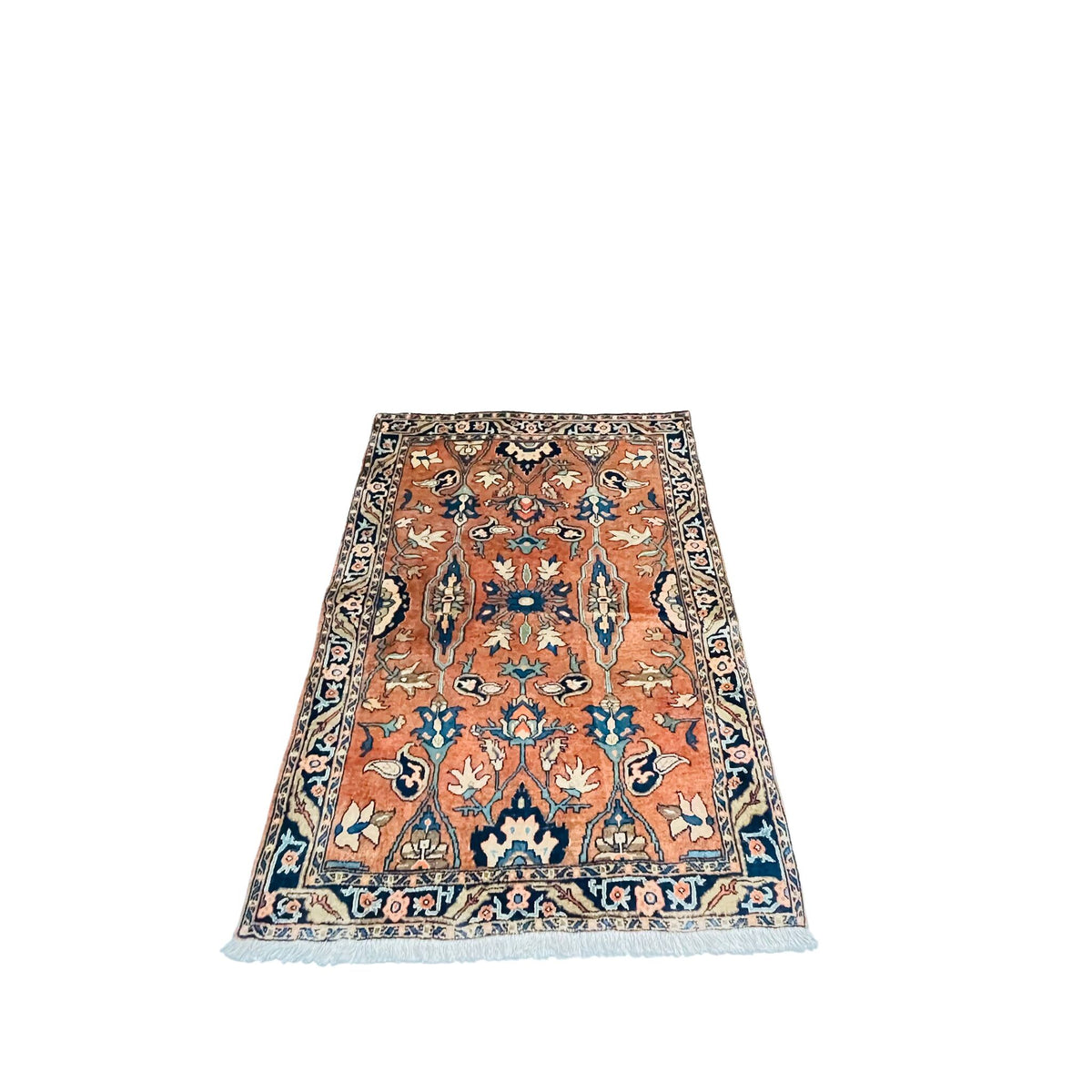 Orientteppich Terracotta Blau, 139 × 102 cm (4,6 × 3,3 ft), handgeknüpftes Unikat