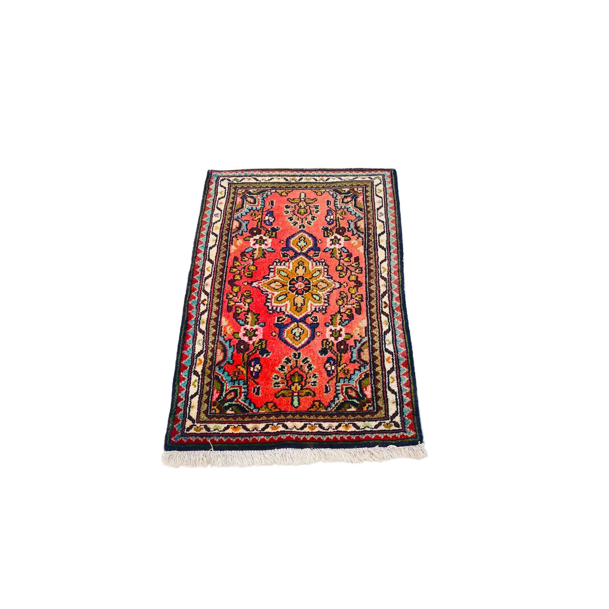 Orientteppich Klein Rot Blüten Medaillon, 83 × 54 cm (2,7 × 1,8 ft), handgeknüpftes Unikat