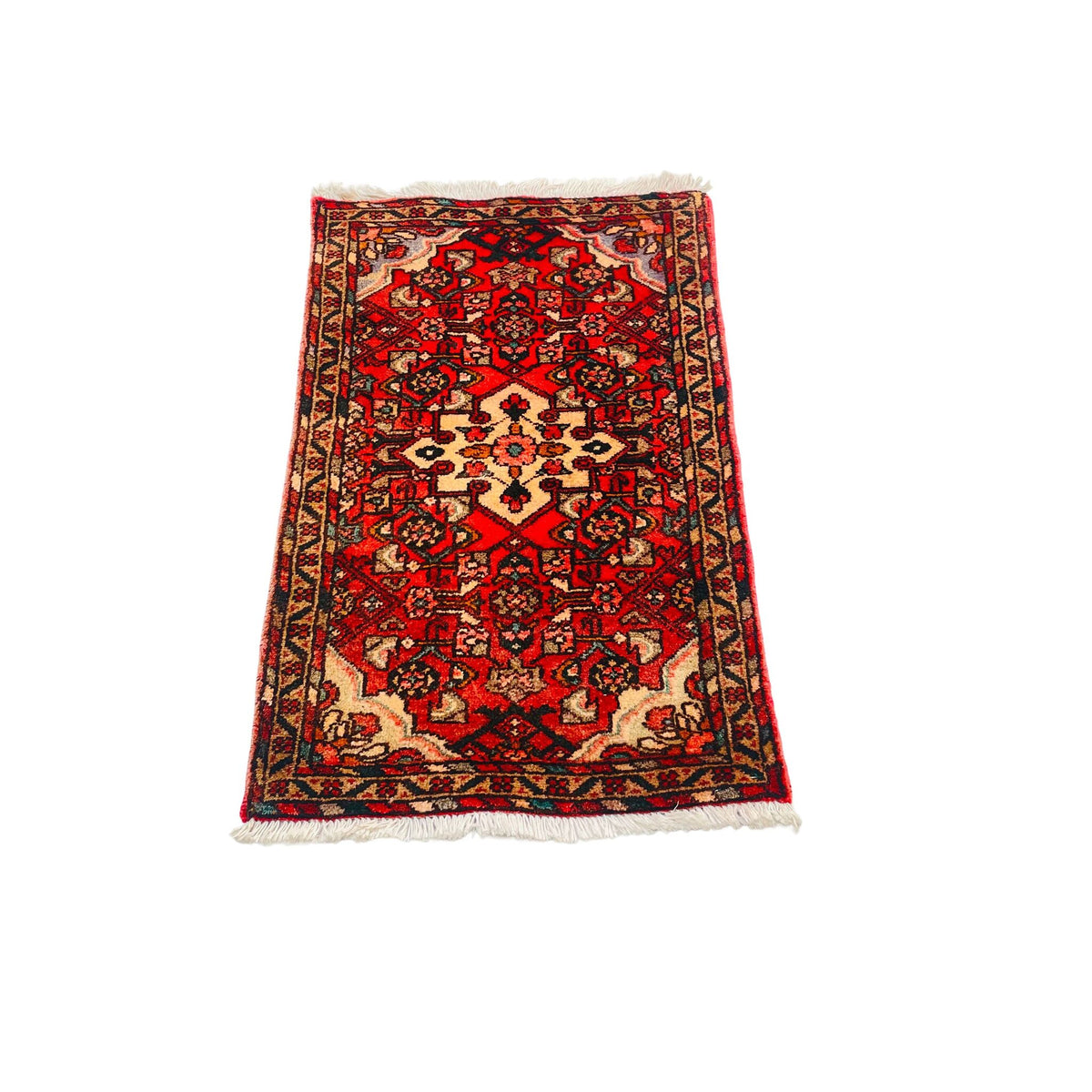 Orientteppich Klein Rot Creme Medaillon, 97 × 58 cm (3,2 × 1,9 ft), handgeknüpftes Unikat