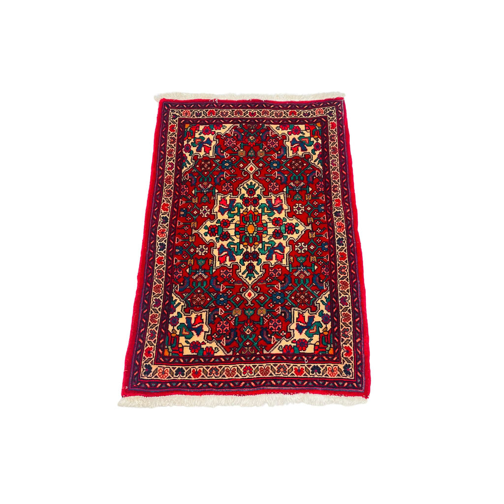 Orientteppich Rot Creme Türkis Medaillon, 87 × 51 cm (2,9 × 1,7 ft), handgeknüpftes Unikat