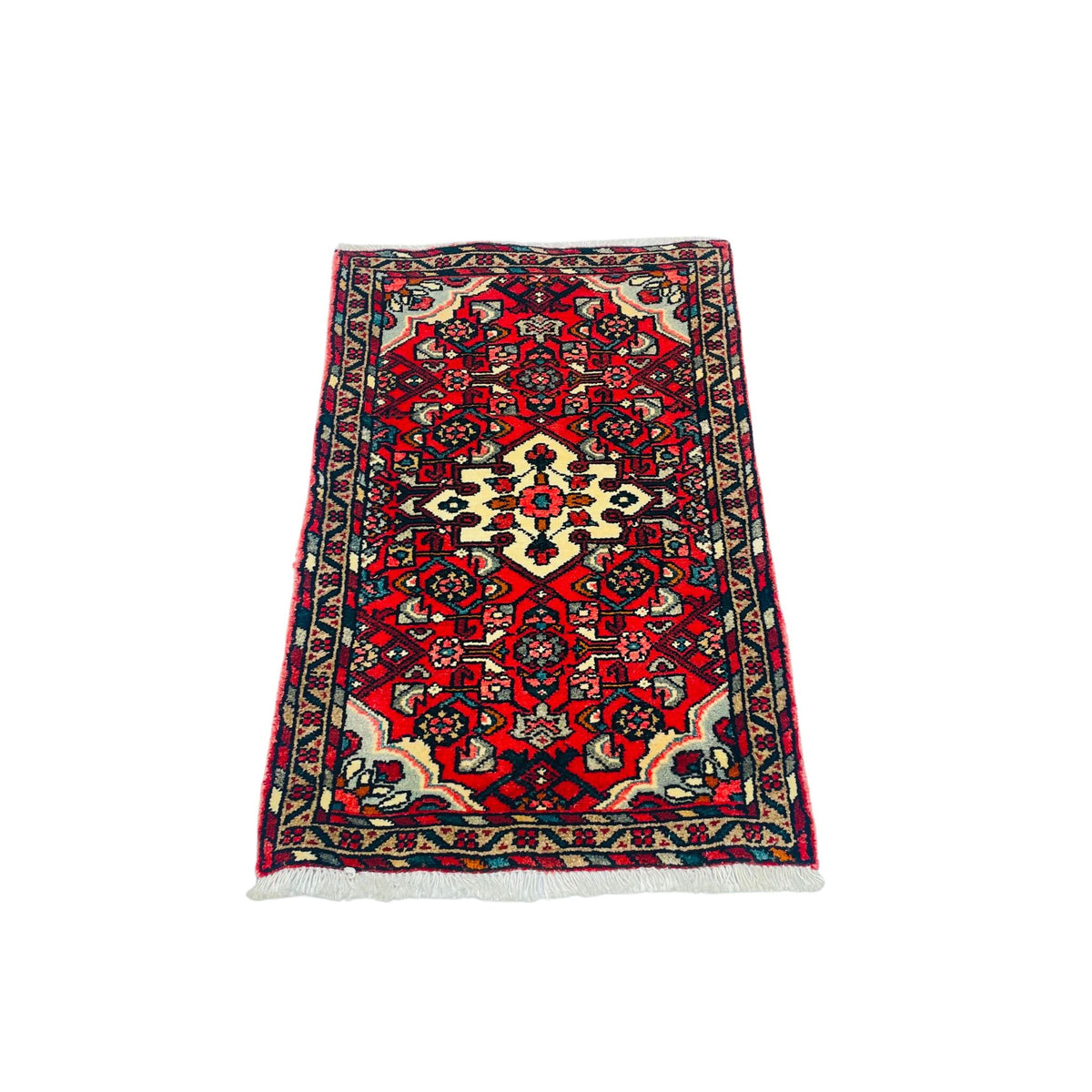 Orientteppich Klein Rot Creme Medaillon, 96 × 58 cm (3,1 × 1,9 ft), handgeknüpftes Unikat