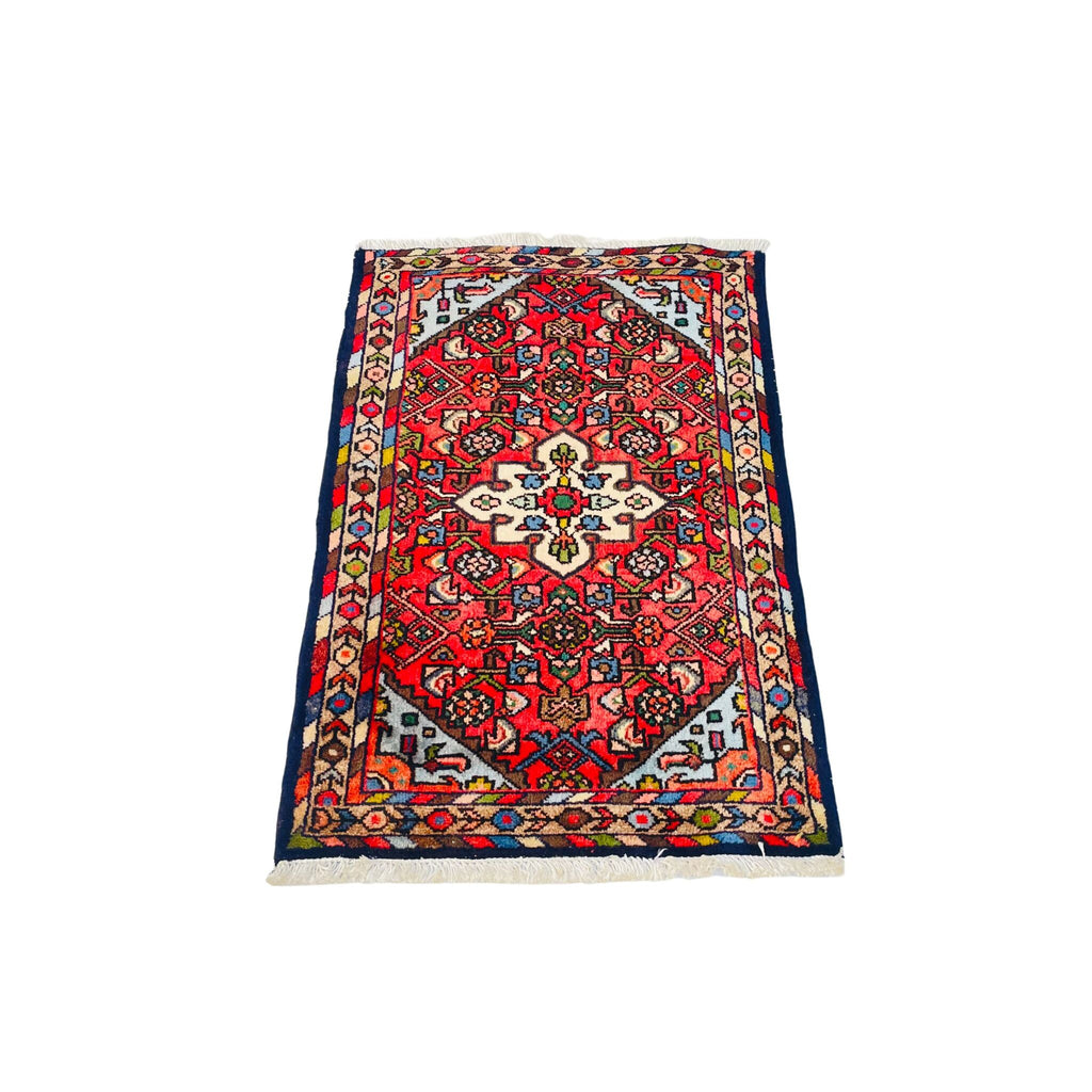 Poshti Teppich Klein Rot Kreuz-Medaillon, 96 × 59 cm (3,1 × 1,9 ft), handgeknüpftes Unikat