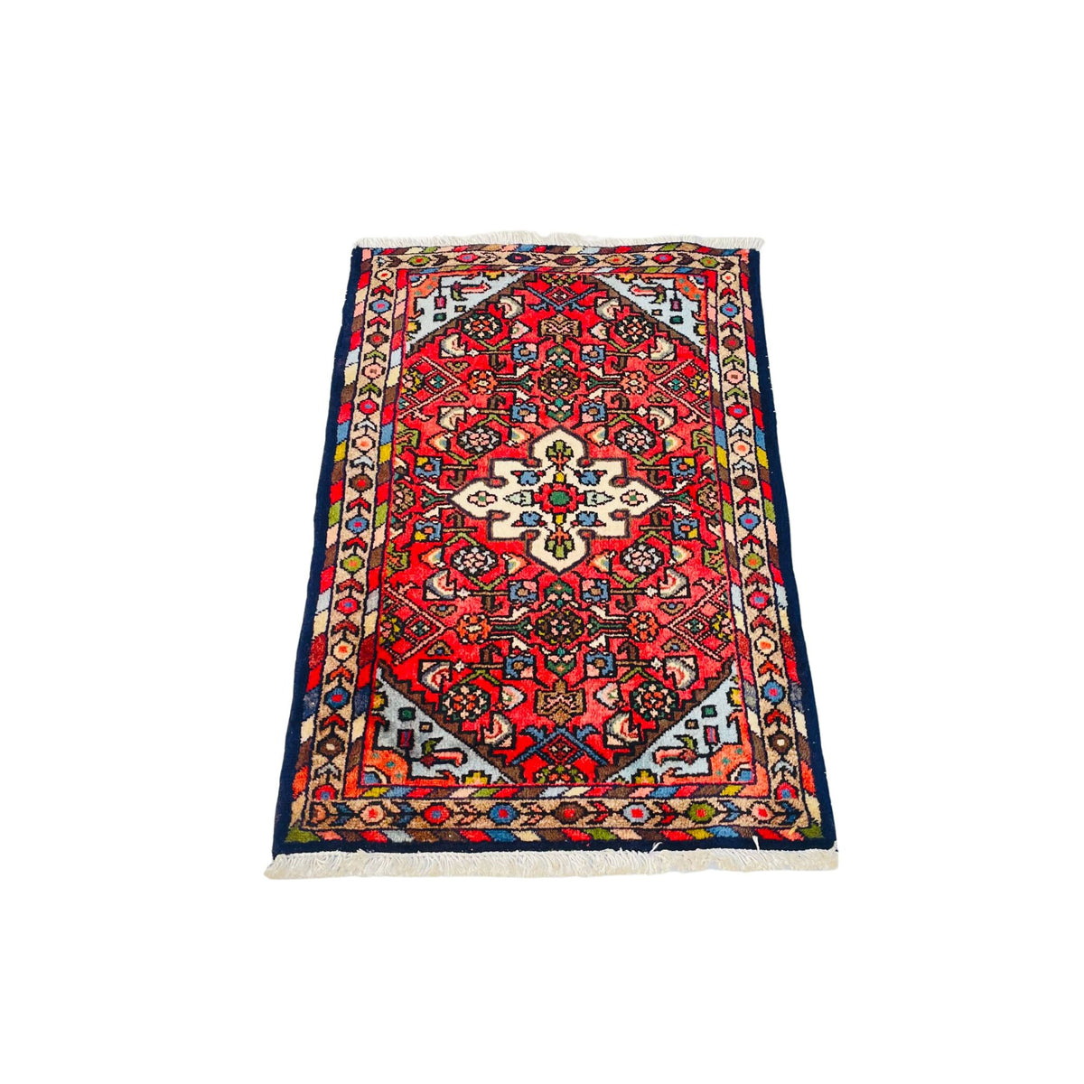 Poshti Teppich Klein Rot Kreuz-Medaillon, 96 × 59 cm (3,1 × 1,9 ft), handgeknüpftes Unikat