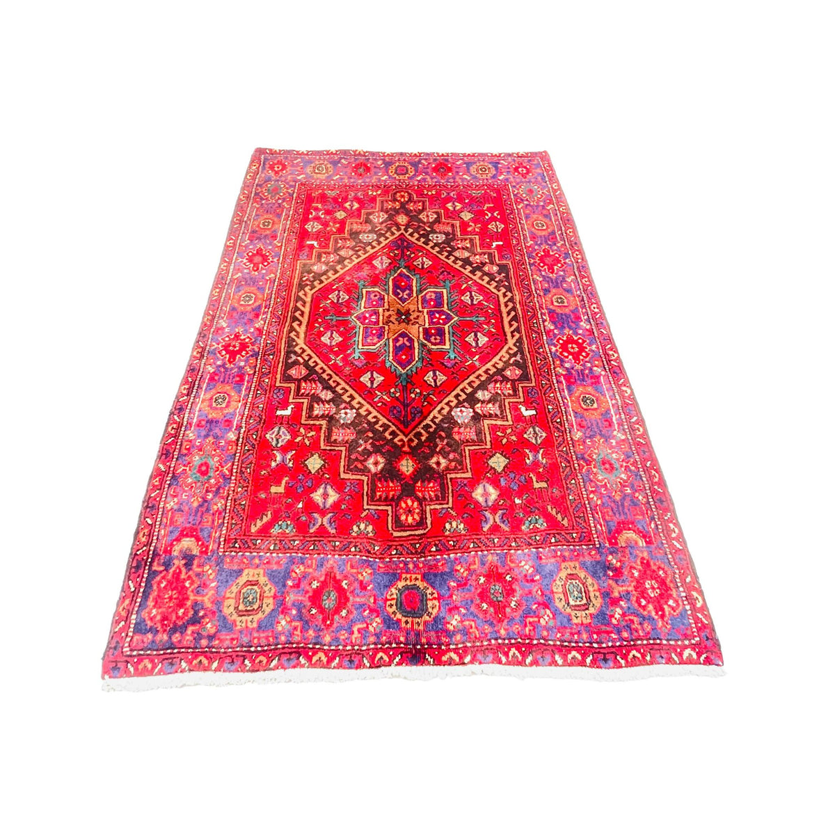 Orientteppich Rot Violett Medaillon, 200 × 136 cm (6,6 × 4,5 ft), handgeknüpftes Unikat