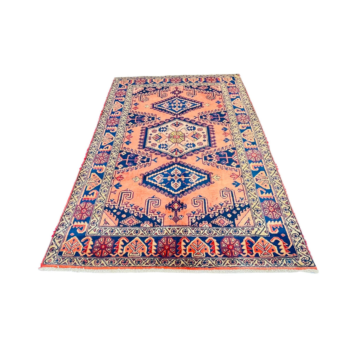 Handgeknüpfter Orientteppich Pfirsich Blau, 227 × 136 cm (7,4 × 4,5 ft), Unikat