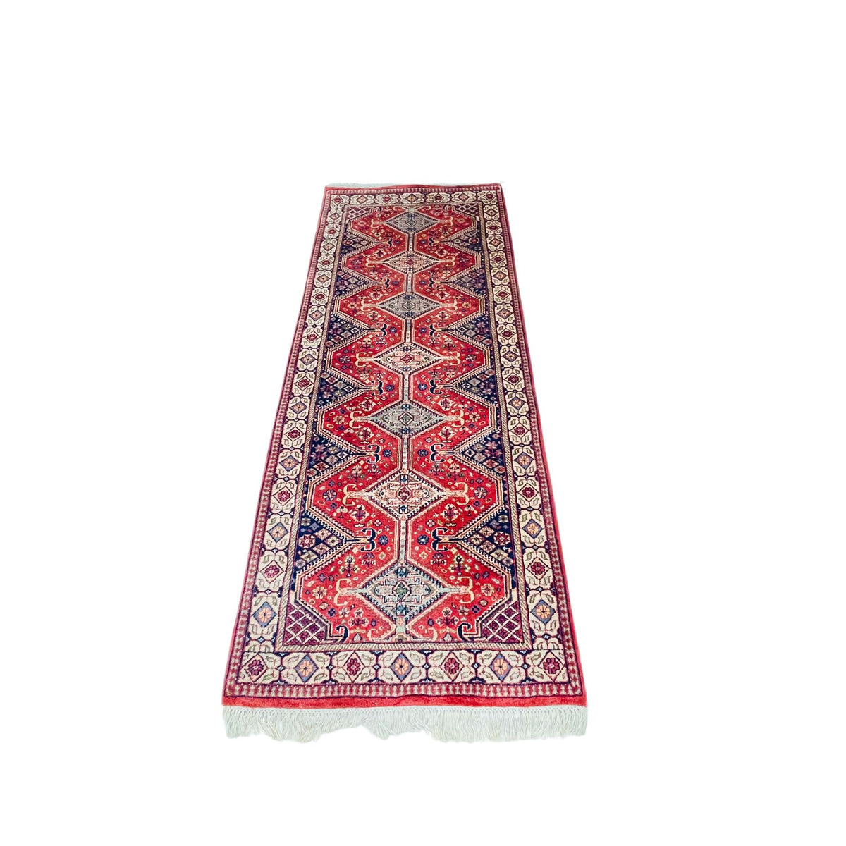 Handgeknüpfter Pakistan Teppich Läufer Rot Blau, Unikat – Ansicht 3