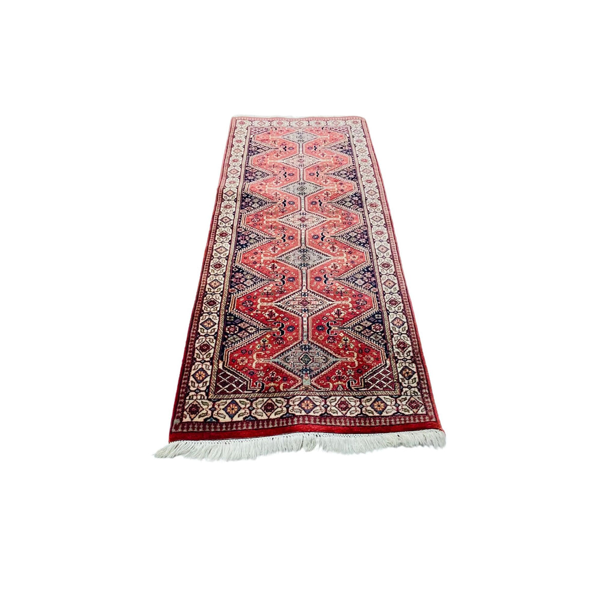 Handgeknüpfter Pakistan Teppich Läufer Rot Blau, 194 × 80 cm (6,4 × 2,6 ft), Unikat