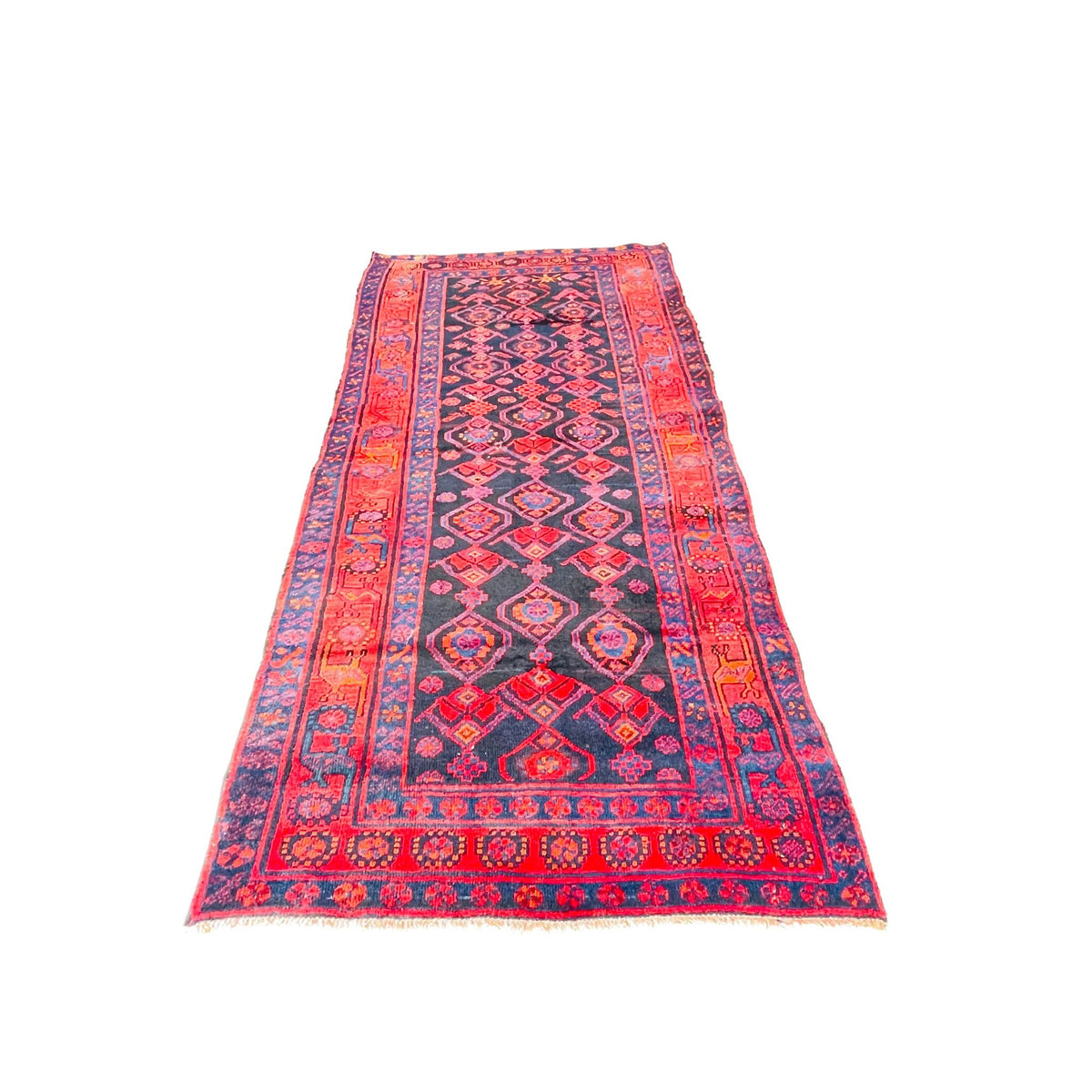 Handgeknüpfter Orientteppich Läufer Dunkelblau Rot, 220 × 117 cm (7,2 × 3,8 ft), Unikat