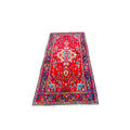 Orientteppich Rot Blau Medaillons, 190 × 160 cm (6,2 × 5,2 ft), handgeknüpftes Unikat