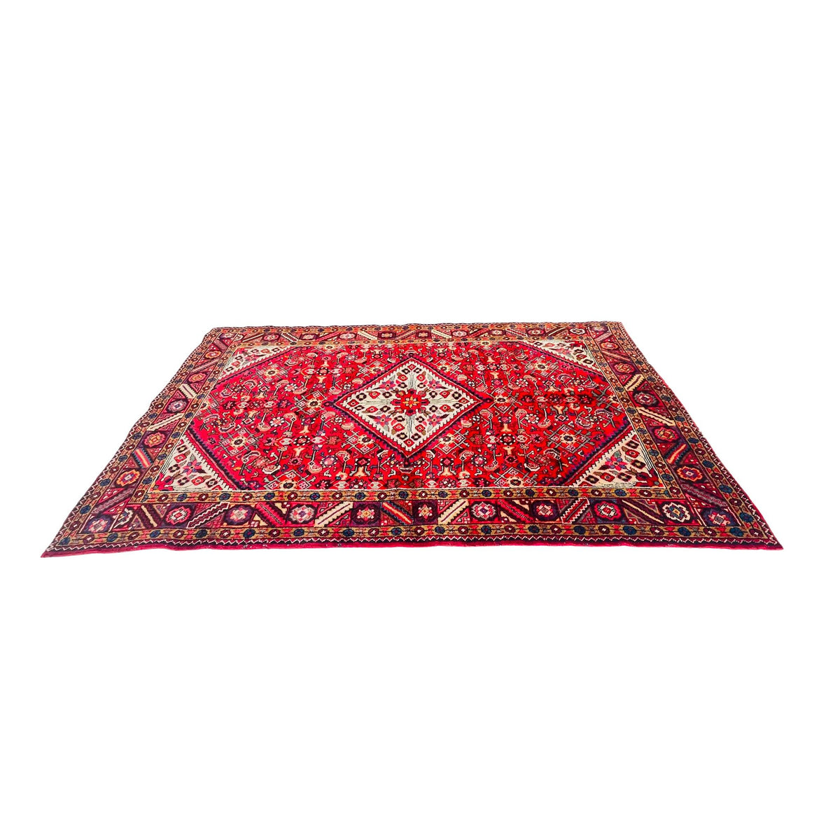 Orientteppich Rot Beige Blau Rautenmedaillons, handgeknüpftes Unikat – Ansicht 7