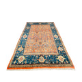 Orientteppich Orange Blau Blüten, 246 × 163 cm (8,1 × 5,3 ft), handgeknüpftes Unikat