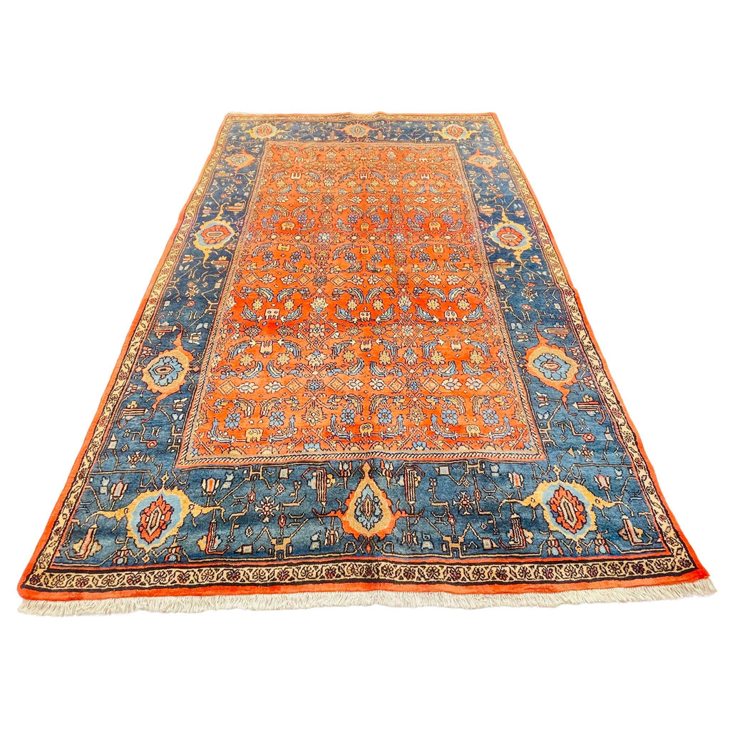 Orientteppich Orange Blau Blüten, handgeknüpftes Unikat – Ansicht 3