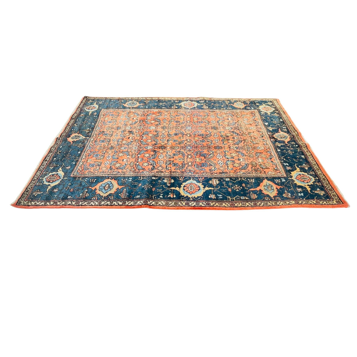 Orientteppich Orange Blau Blüten, handgeknüpftes Unikat – Ansicht 4