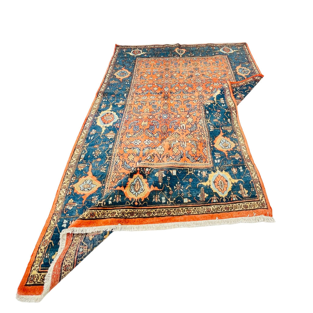 Orientteppich Orange Blau Blüten, handgeknüpftes Unikat – Ansicht 5
