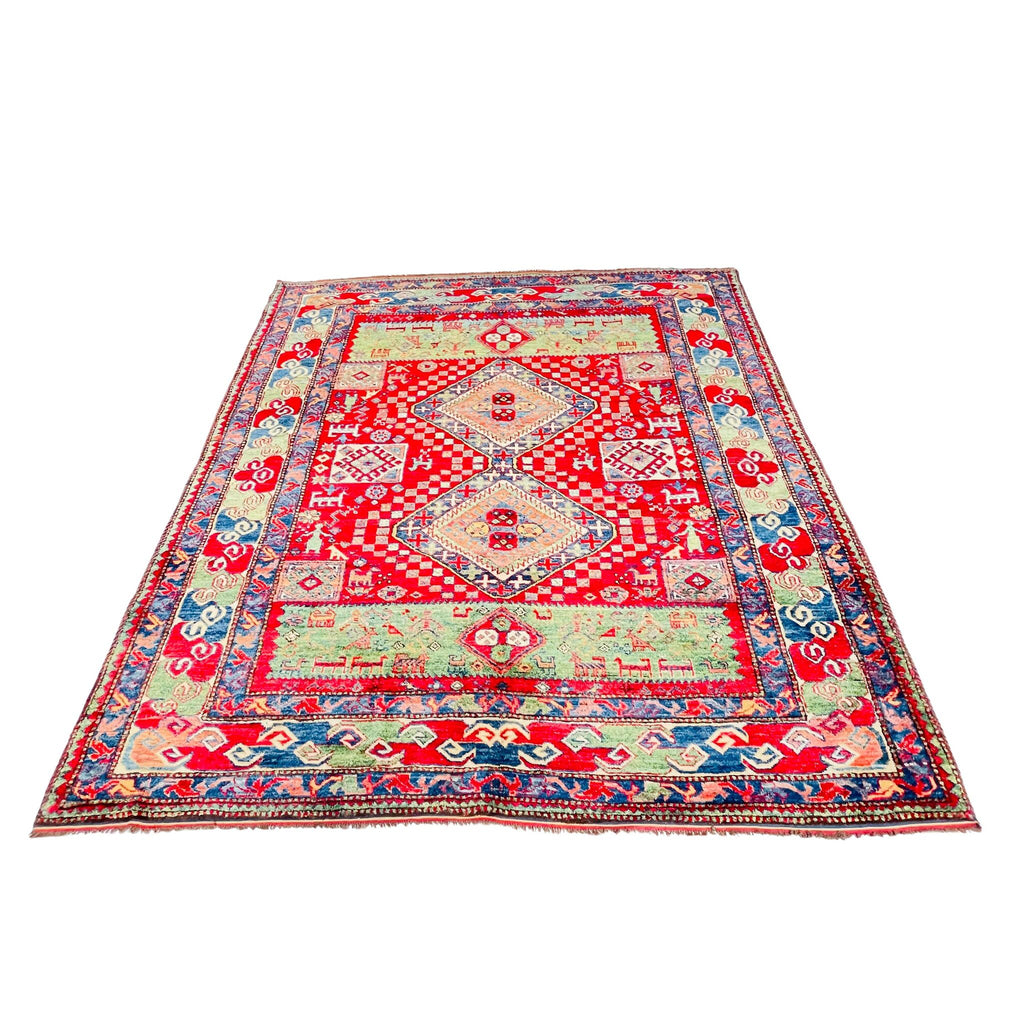 Türkischer Teppich B-Ware Rot, 200 × 188 cm (6,6 × 6,2 ft), handgeknüpftes Unikat