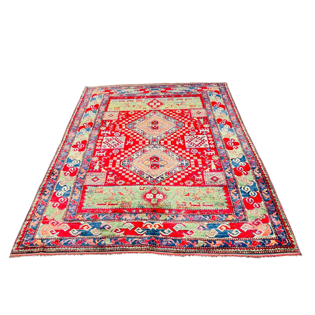 Türkischer Teppich B-Ware Rot, 200 × 188 cm (6,6 × 6,2 ft), handgeknüpftes Unikat