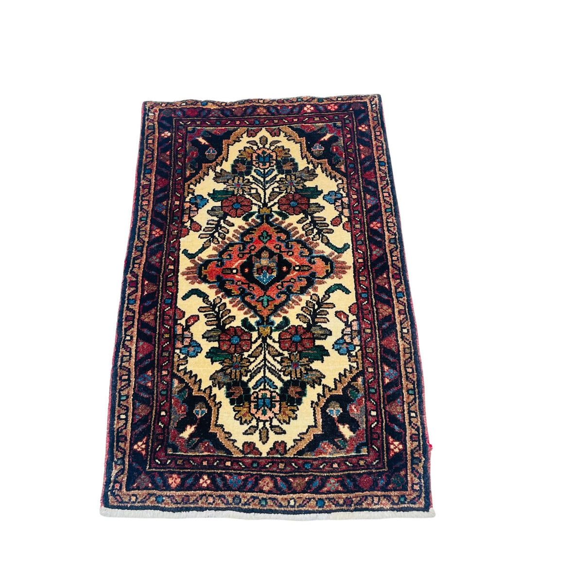 Poshti Orientteppich Beige Rot Medaillon, handgeknüpftes Unikat – Ansicht 3