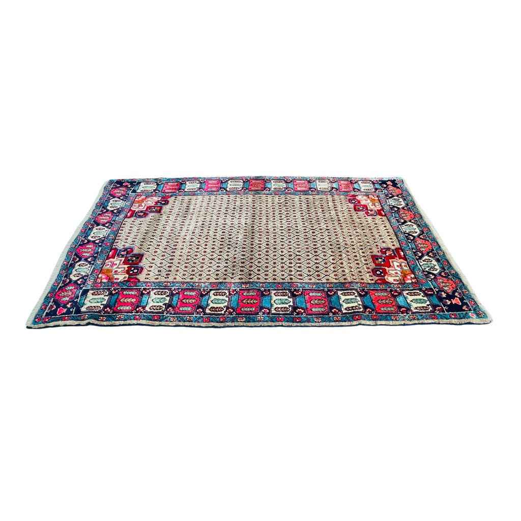 Orientteppich Beige Magenta Bordüre, handgeknüpftes Unikat – Ansicht 4