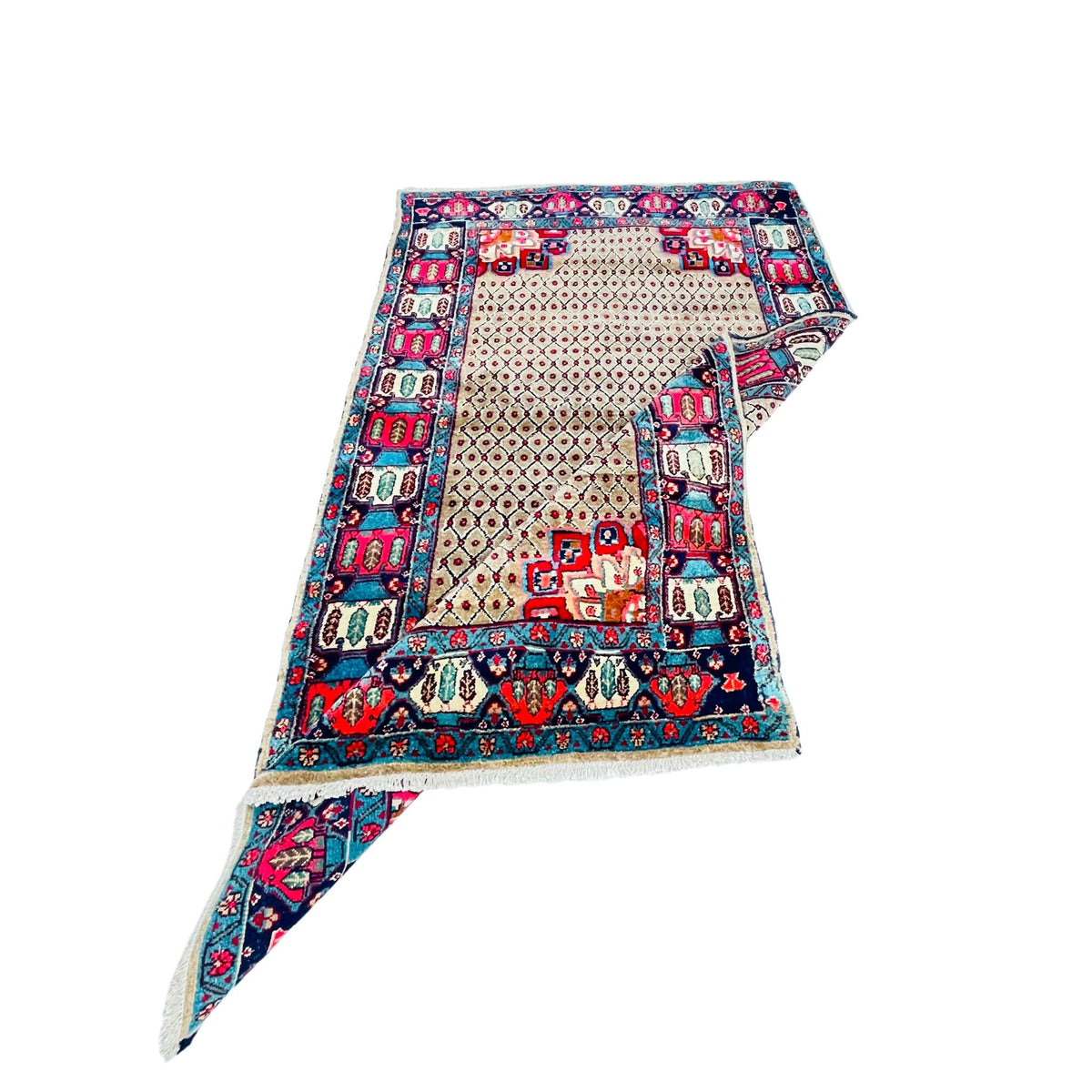 Orientteppich Beige Magenta Bordüre, handgeknüpftes Unikat – Ansicht 5