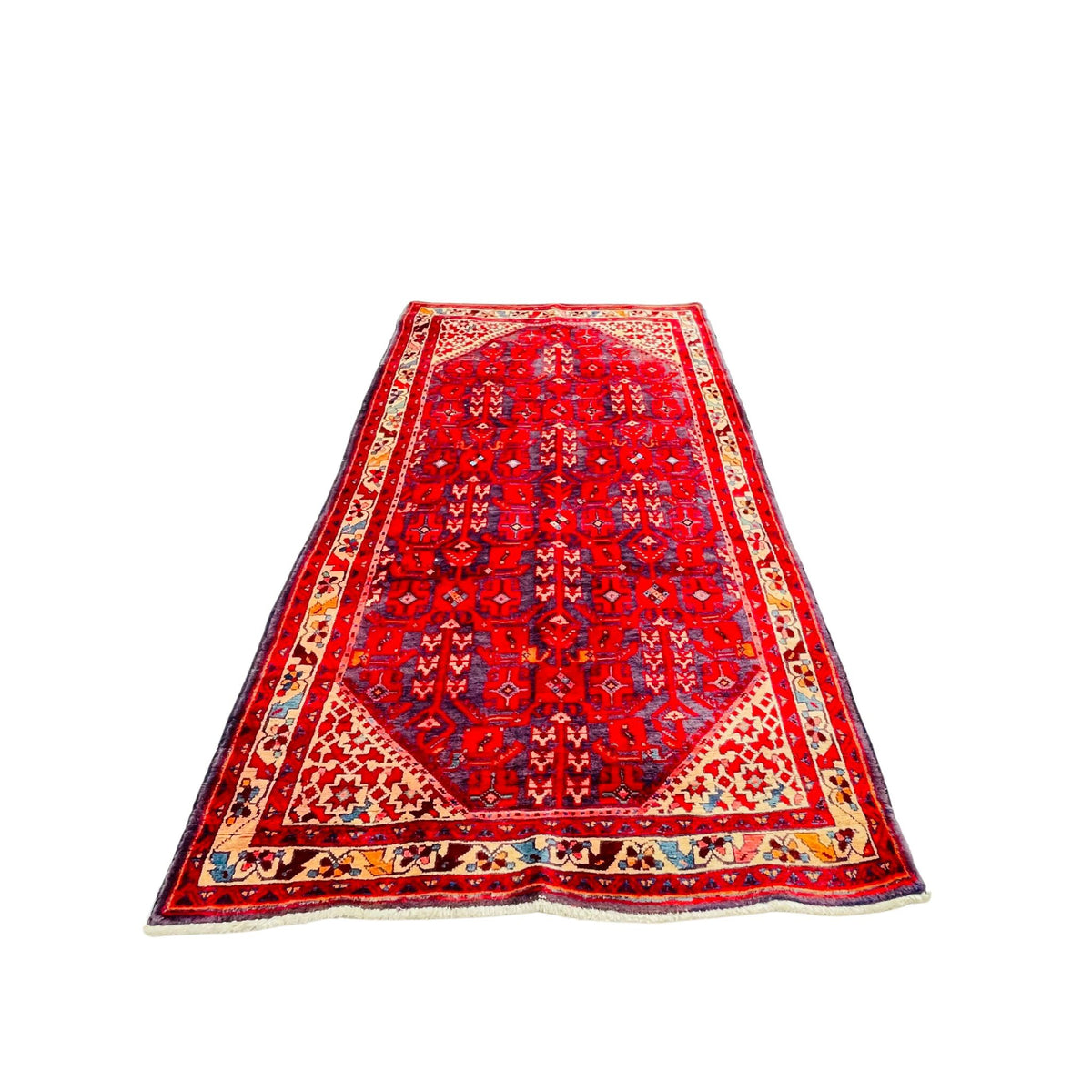 Orientteppich Rot Blau Beige Rautenfeld, handgeknüpftes Unikat – Ansicht 3