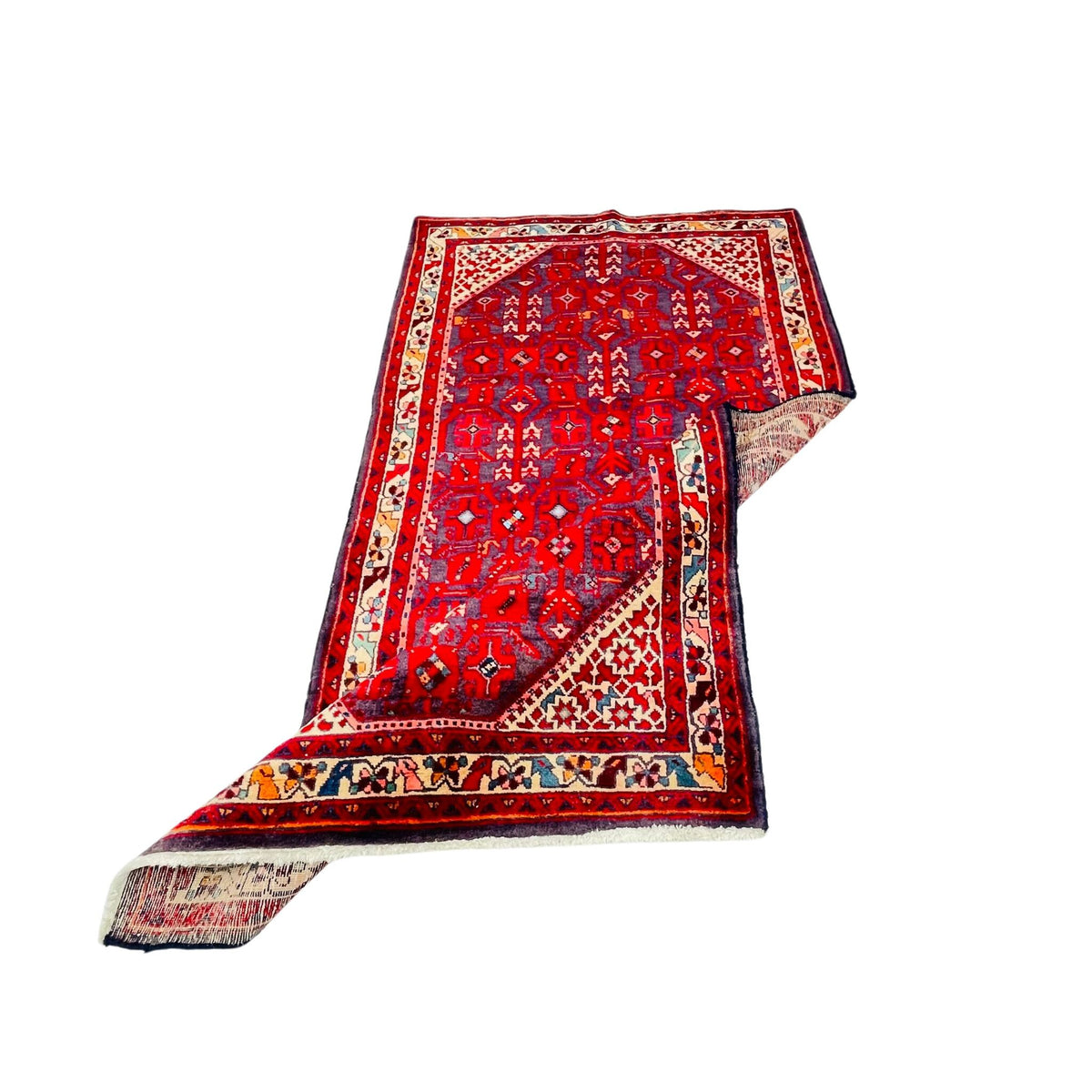 Orientteppich Rot Blau Beige Rautenfeld, handgeknüpftes Unikat – Ansicht 5