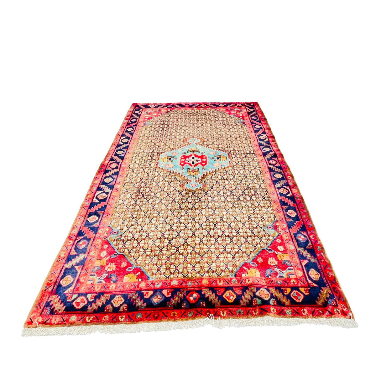 Orientteppich Beige Rot Medaillon, 255 × 160 cm (8,4 × 5,2 ft), handgeknüpftes Unikat