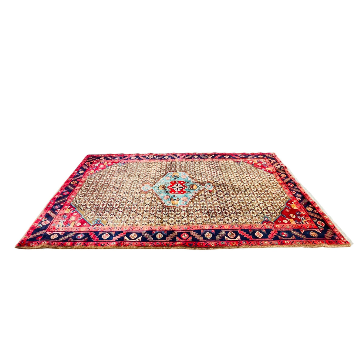 Orientteppich Beige Rot Medaillon, handgeknüpftes Unikat – Ansicht 4