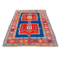 Antiker Kazak Teppich Blau Rot, 205 × 130 cm (6,7 × 4,3 ft), handgeknüpftes Unikat