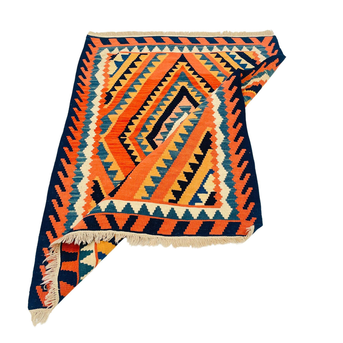 Kelim Teppich Orange Rauten-Medaillon, handgewebtes Unikat – Ansicht 5