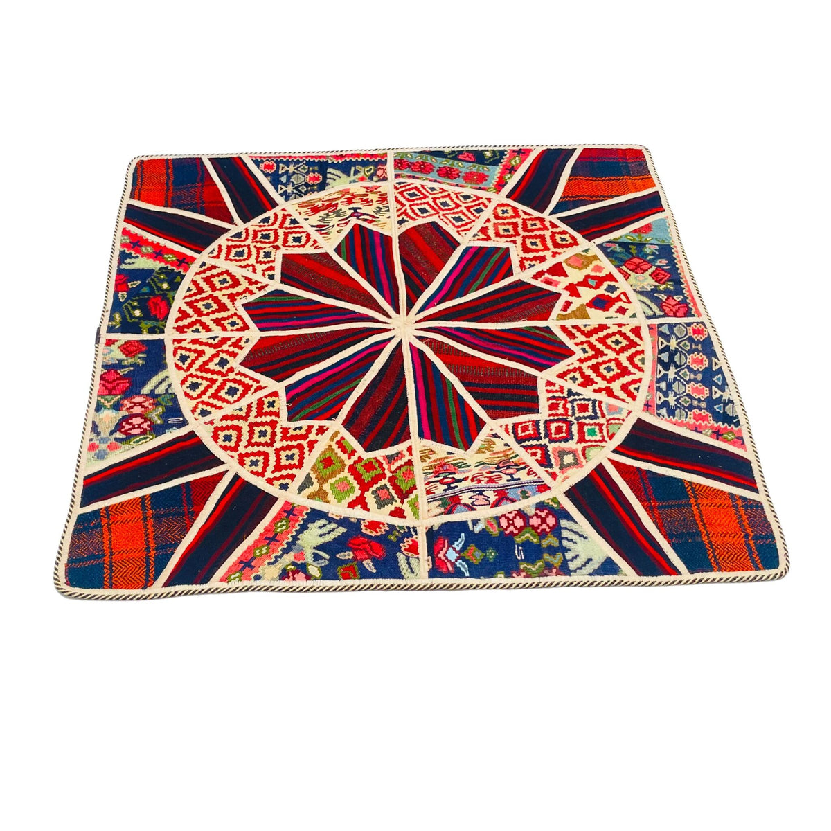 Kelim Teppich Rosette Patchwork Bunt, handgewebtes Unikat – Ansicht 4