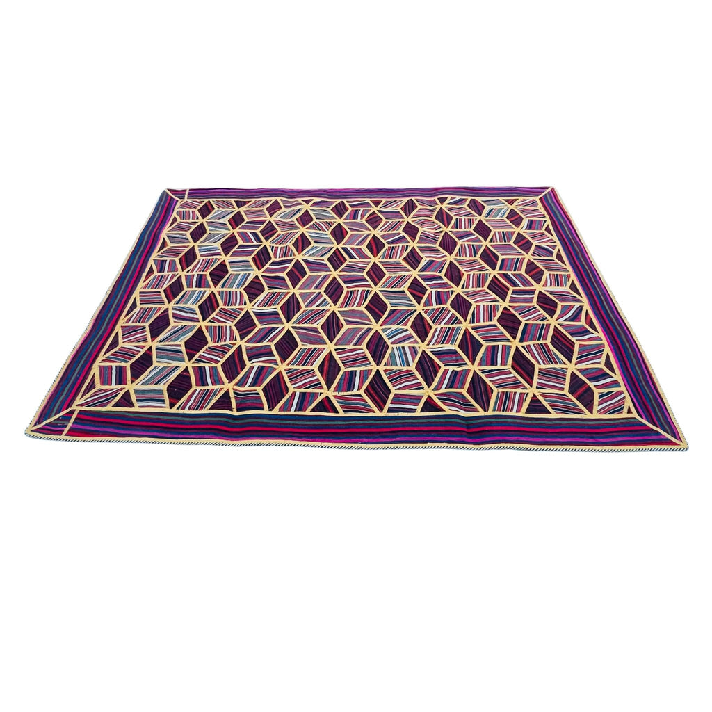 Handgeknüpfter Patchwork Teppich 3D Würfelmuster, Unikat – Ansicht 4