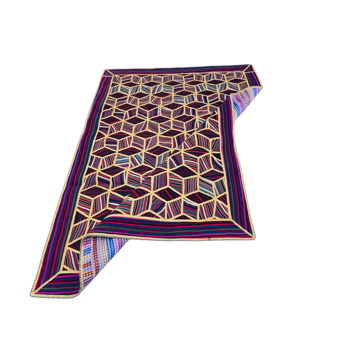 Handgeknüpfter Patchwork Teppich 3D Würfelmuster, Unikat – Ansicht 5