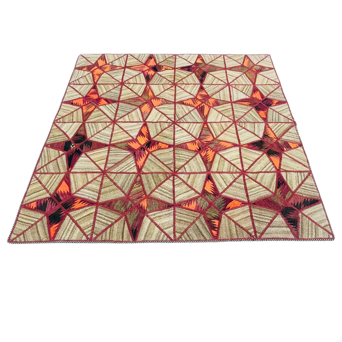 Kelim Patchwork Teppich Sternen-Muster Beige, handgewebtes Unikat – Ansicht 3