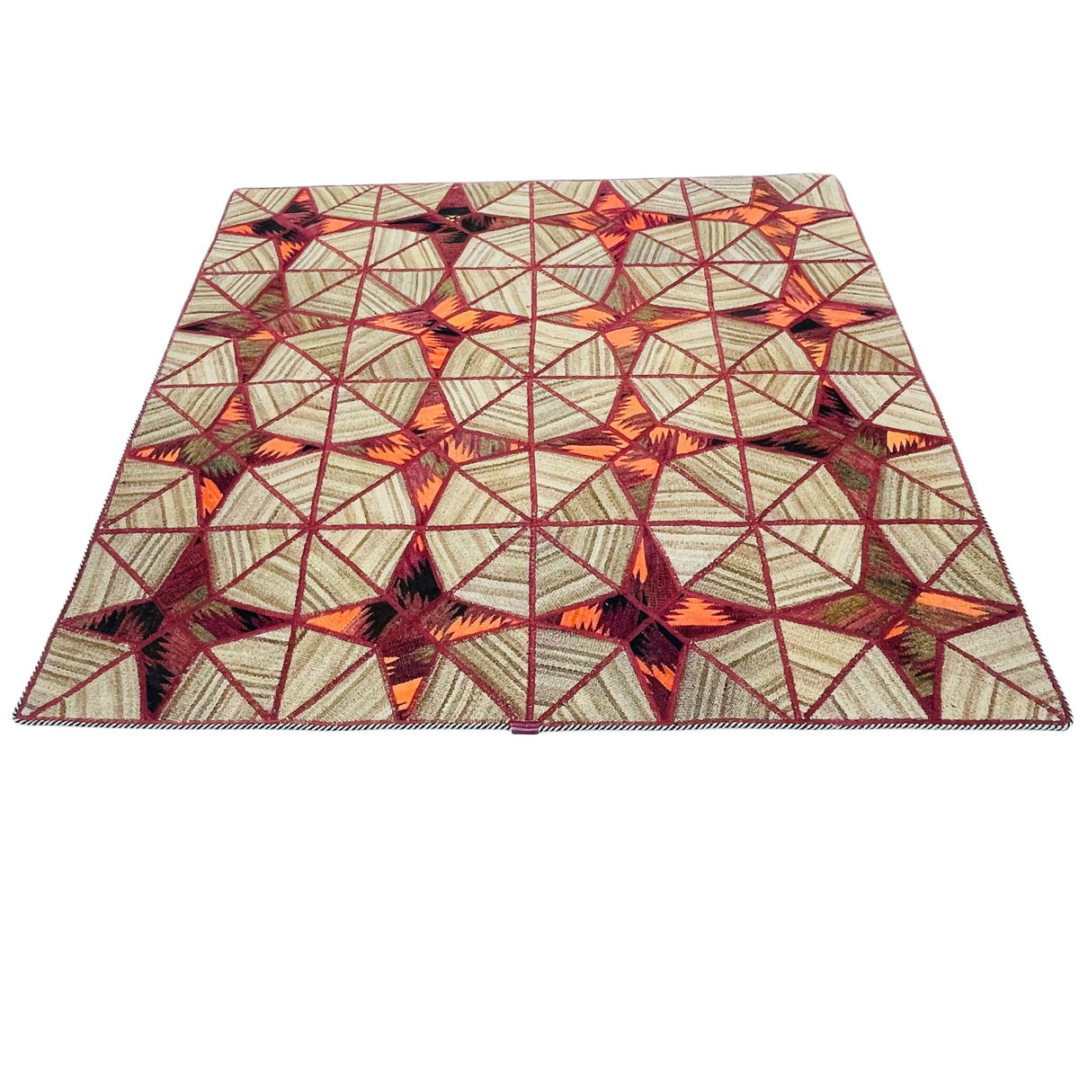 Kelim Patchwork Teppich Sternen-Muster Beige, handgewebtes Unikat – Ansicht 4