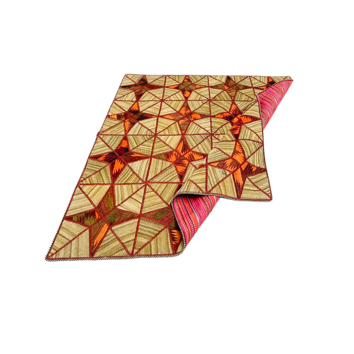Kelim Patchwork Teppich Sternen-Muster Beige, handgewebtes Unikat – Ansicht 5