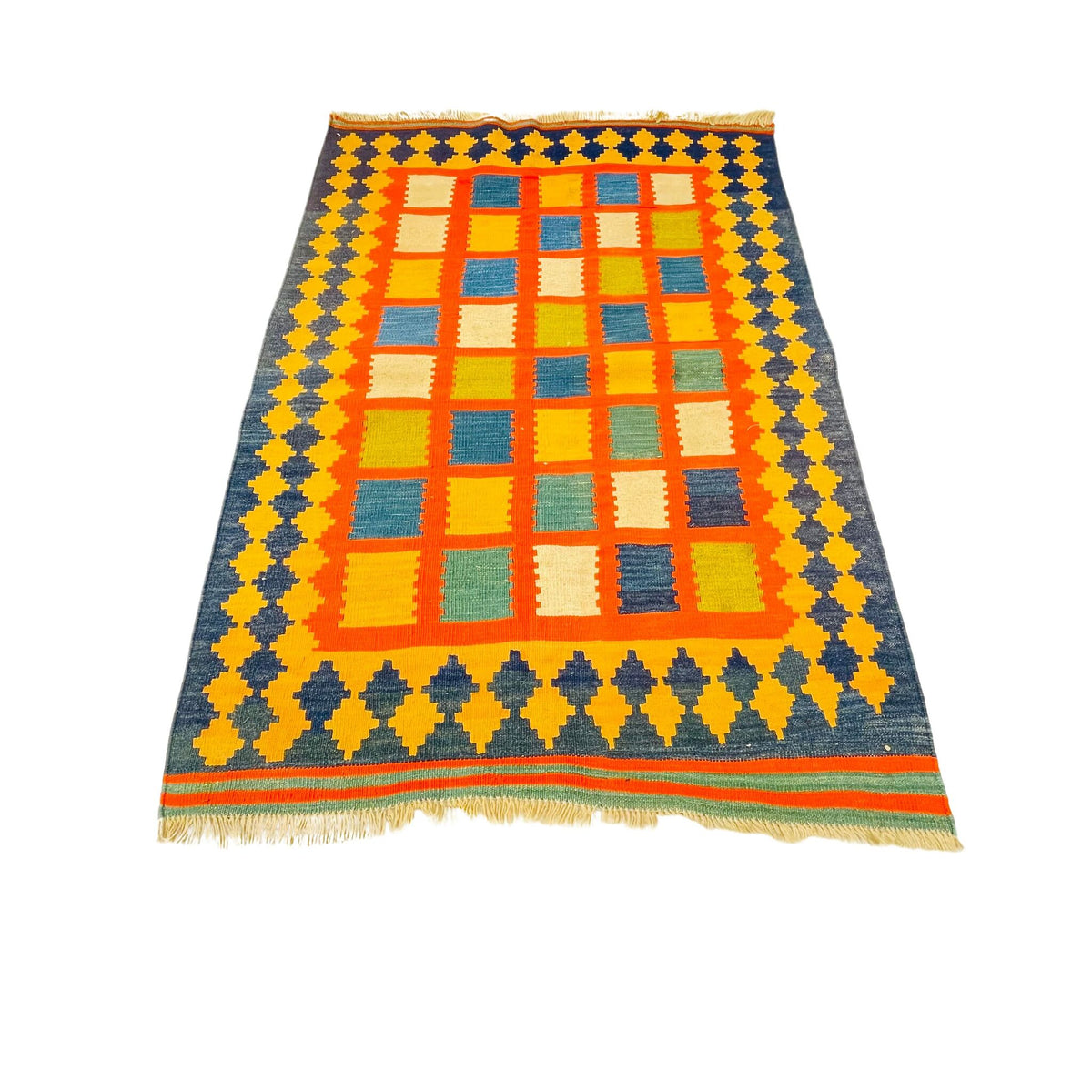 Kelim Teppich Bunt, 150 × 105 cm (4,9 × 3,4 ft), handgewebtes Unikat