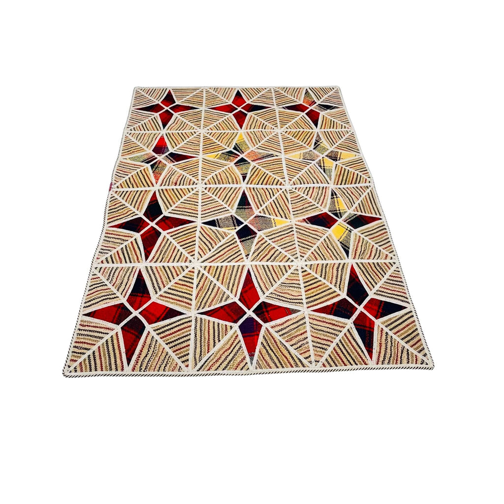 Handgeknüpfter Patchwork Teppich Sternen-Muster, 157 × 120 cm (5,2 × 3,9 ft), Unikat