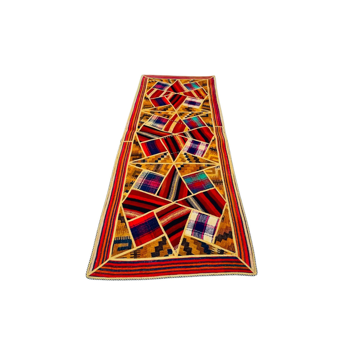 Kelim Läufer Patchwork, 230 × 92 cm (7,5 × 3,0 ft), handgewebtes Unikat