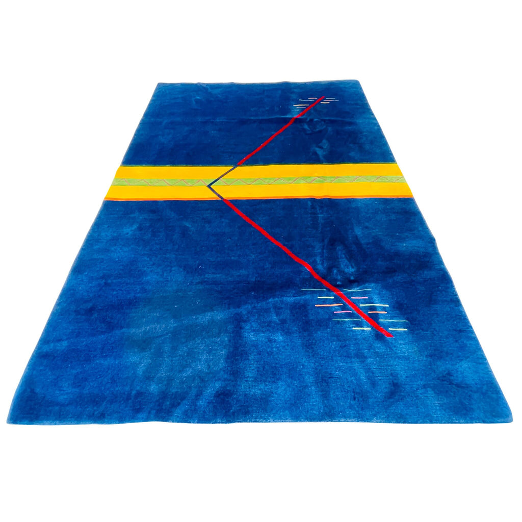 Nepal Teppich B-Ware Blau Gelb, 291 × 200 cm (9,5 × 6,6 ft), handgeknüpftes Unikat