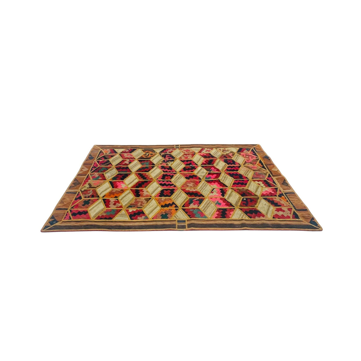 Patchwork Teppich 3D-Würfelmuster, handgefertigtes Unikat – Ansicht 4