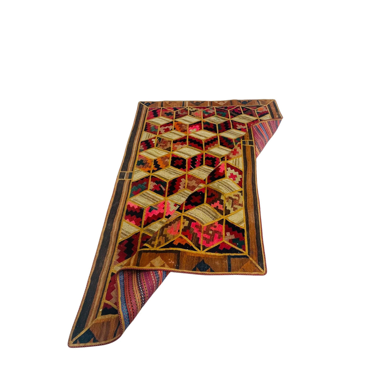 Patchwork Teppich 3D-Würfelmuster, handgefertigtes Unikat – Ansicht 5