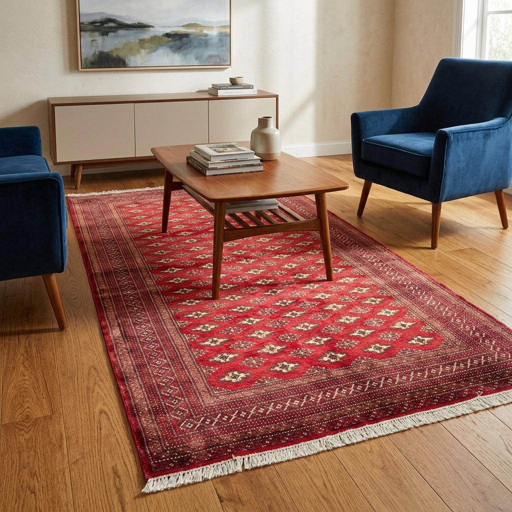 Buchara Orientteppich Rot Geometrisch, handgeknüpftes Unikat – Ansicht 2